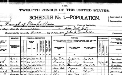 A page from a census report dated Jun 5, 1900, from Manhattan, New York.